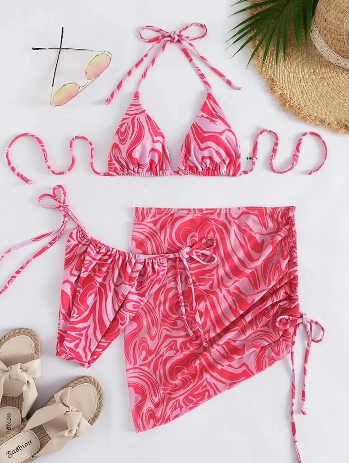 3 Piece Swirl Pattern Bikini Set - Lauraxelle - 3 Piece Swirl Pattern Bikini Set - SAVANA