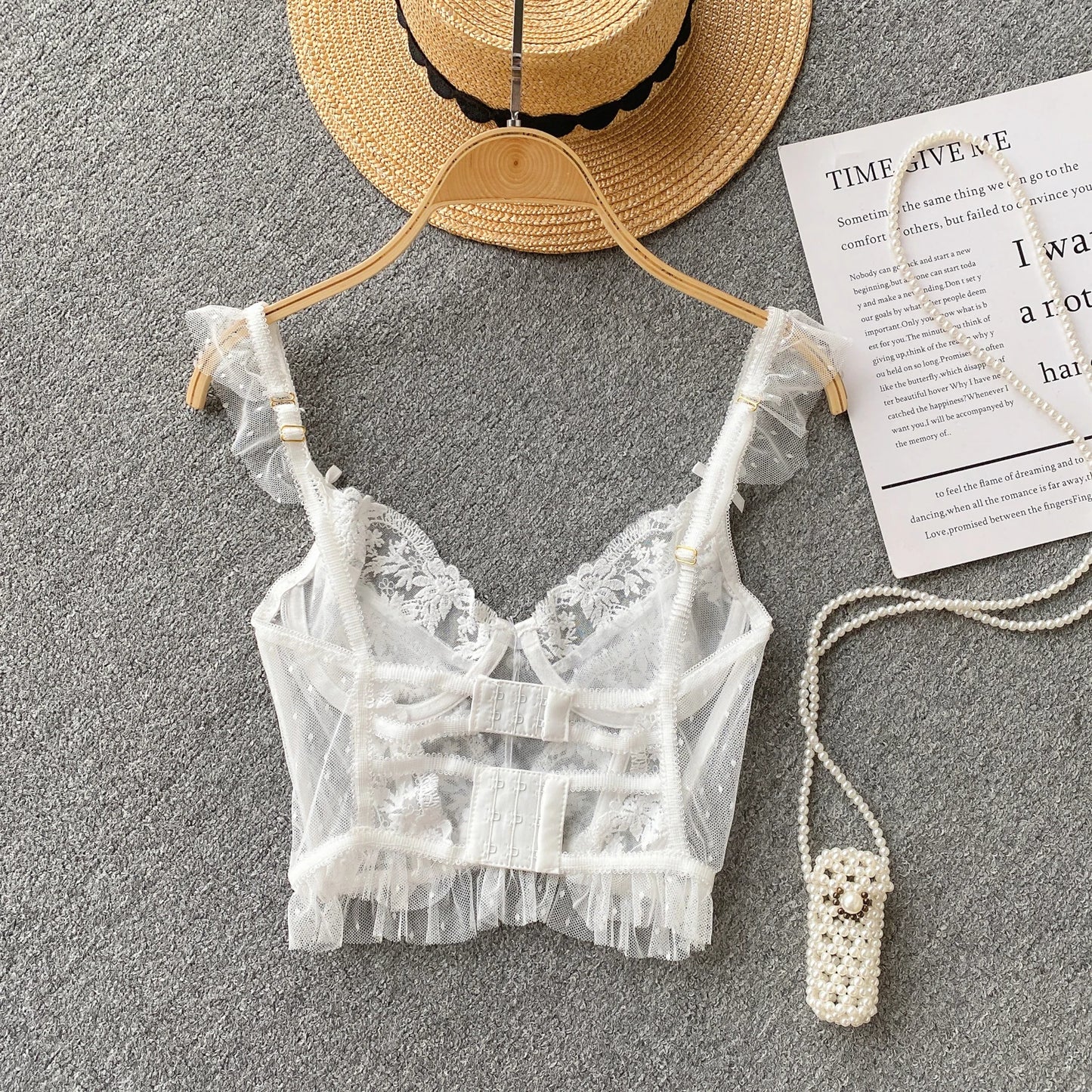 Elegant design lace bralette with mesh inserts