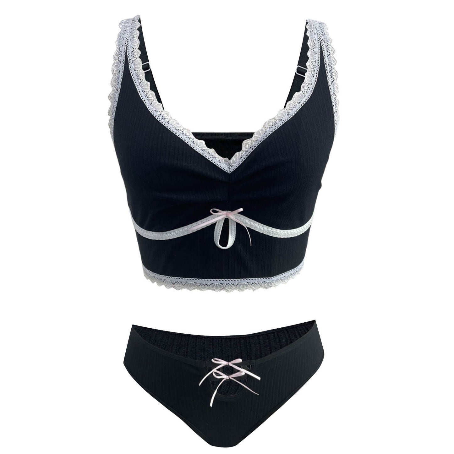 Black lace and bow lingerie set