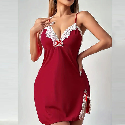 Lace-Trimmed Nightdress with Adjustable Spaghetti Straps