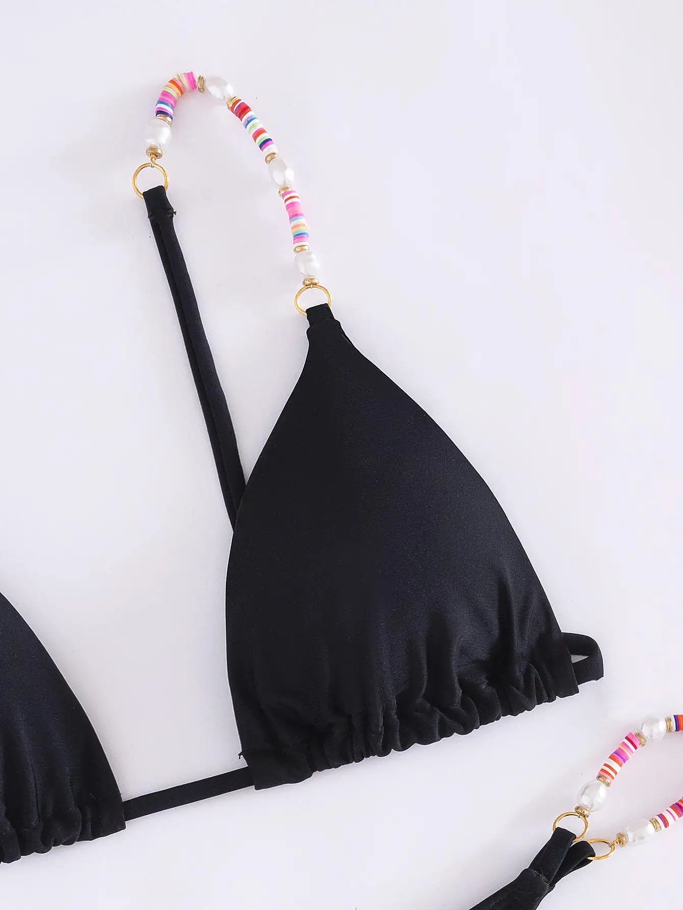Black Bikini Set with Colorful Beaded Straps - Lauraxelle - Black Bikini Set with Colorful Beaded Straps - SOUPLE