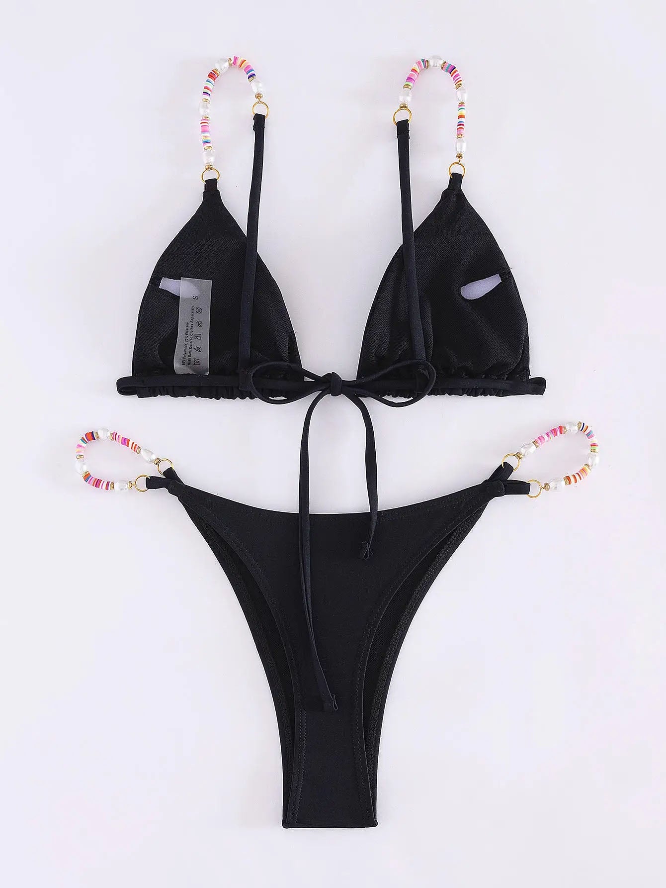 Black Bikini Set with Colorful Beaded Straps - Lauraxelle - Black Bikini Set with Colorful Beaded Straps - SOUPLE