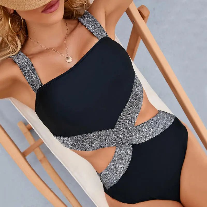 Black jumpsuit with cutouts and silver straps - Lauraxelle - Black jumpsuit with cutouts and silver straps - SOUPLE
