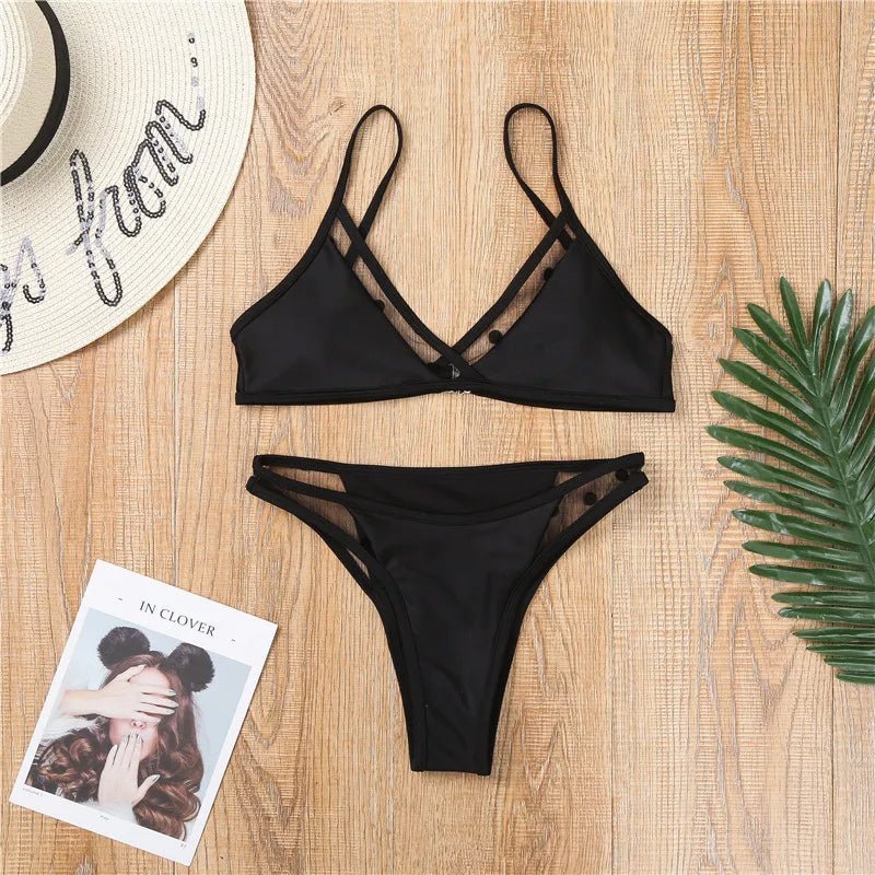 Black Mesh Polka Dot Bikini - Lauraxelle - Black Mesh Polka Dot Bikini - My Store - SUMMER CHIC