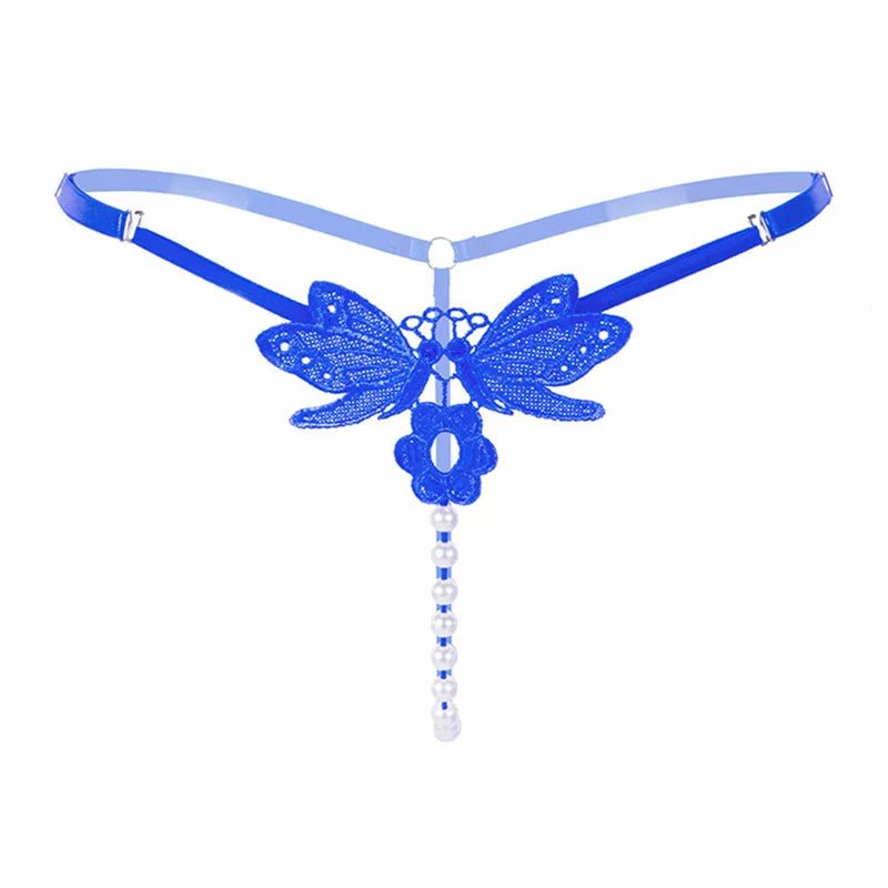 Butterfly lace thong with pearl details - Lauraxelle - Butterfly lace thong with pearl details - SECRET ROMANCE