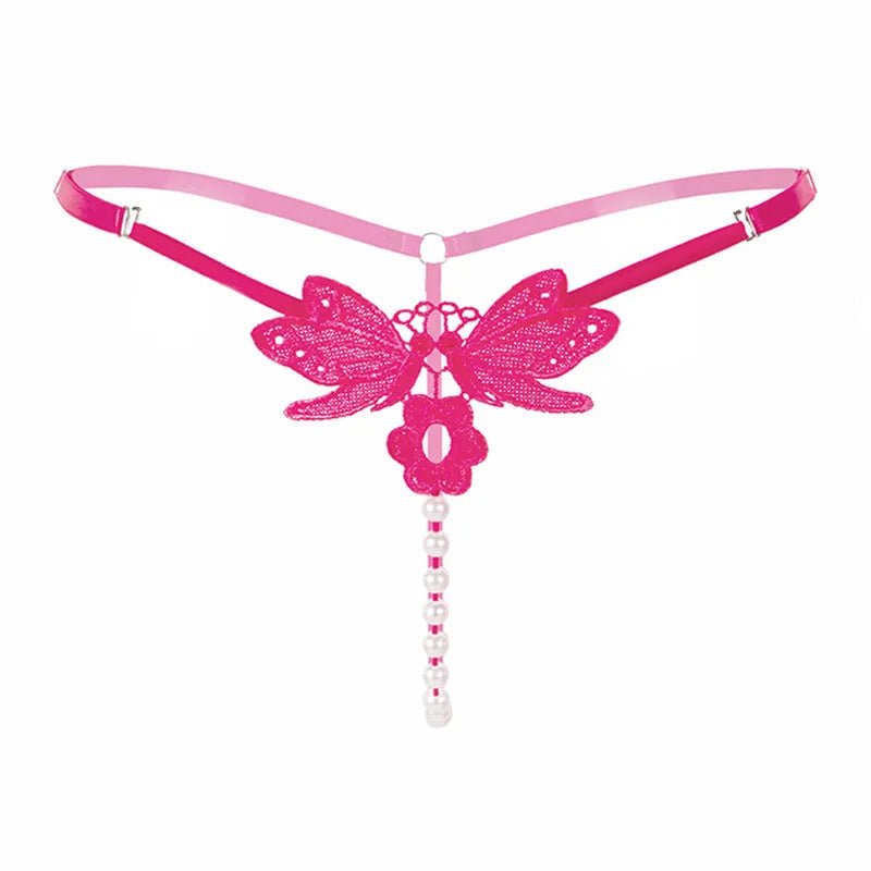 Butterfly lace thong with pearl details - Lauraxelle - Butterfly lace thong with pearl details - SECRET ROMANCE