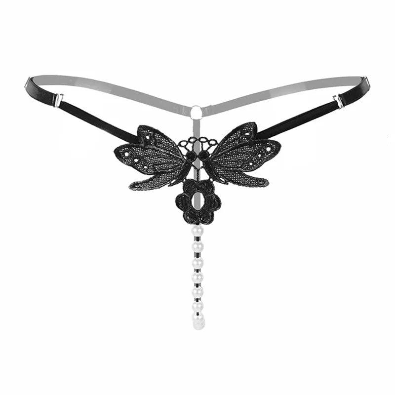 Butterfly lace thong with pearl details - Lauraxelle - Butterfly lace thong with pearl details - SECRET ROMANCE