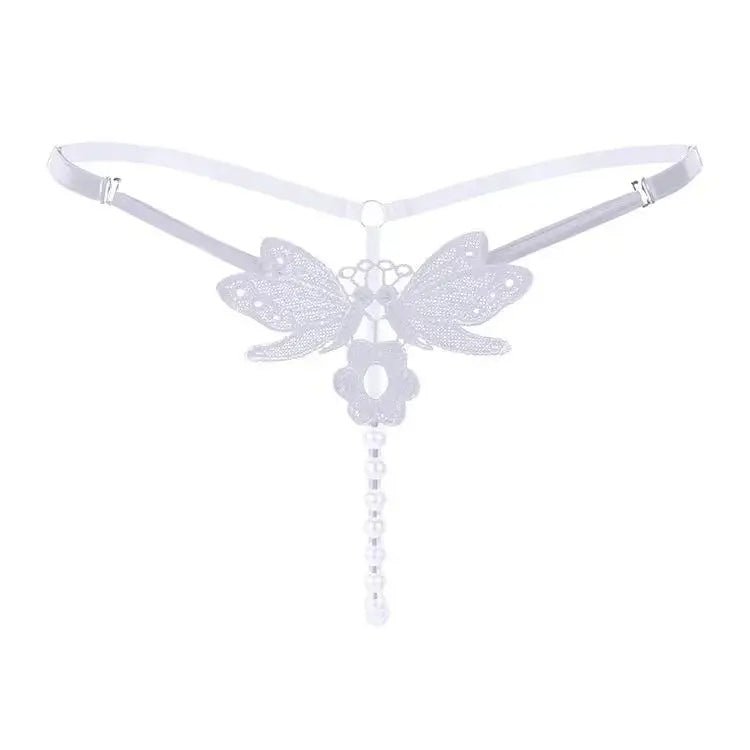 Butterfly lace thong with pearl details - Lauraxelle - Butterfly lace thong with pearl details - SECRET ROMANCE
