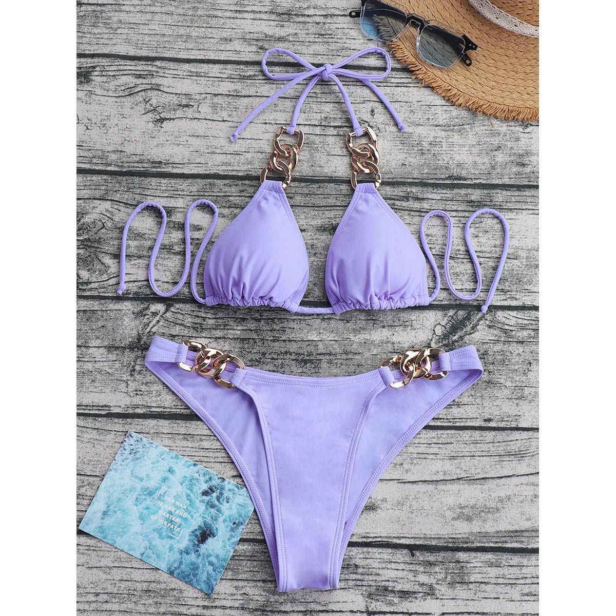 Chain - Link Bikini with Gold Chain Details - Lauraxelle - Chain - Link Bikini with Gold Chain Details - SOUPLE