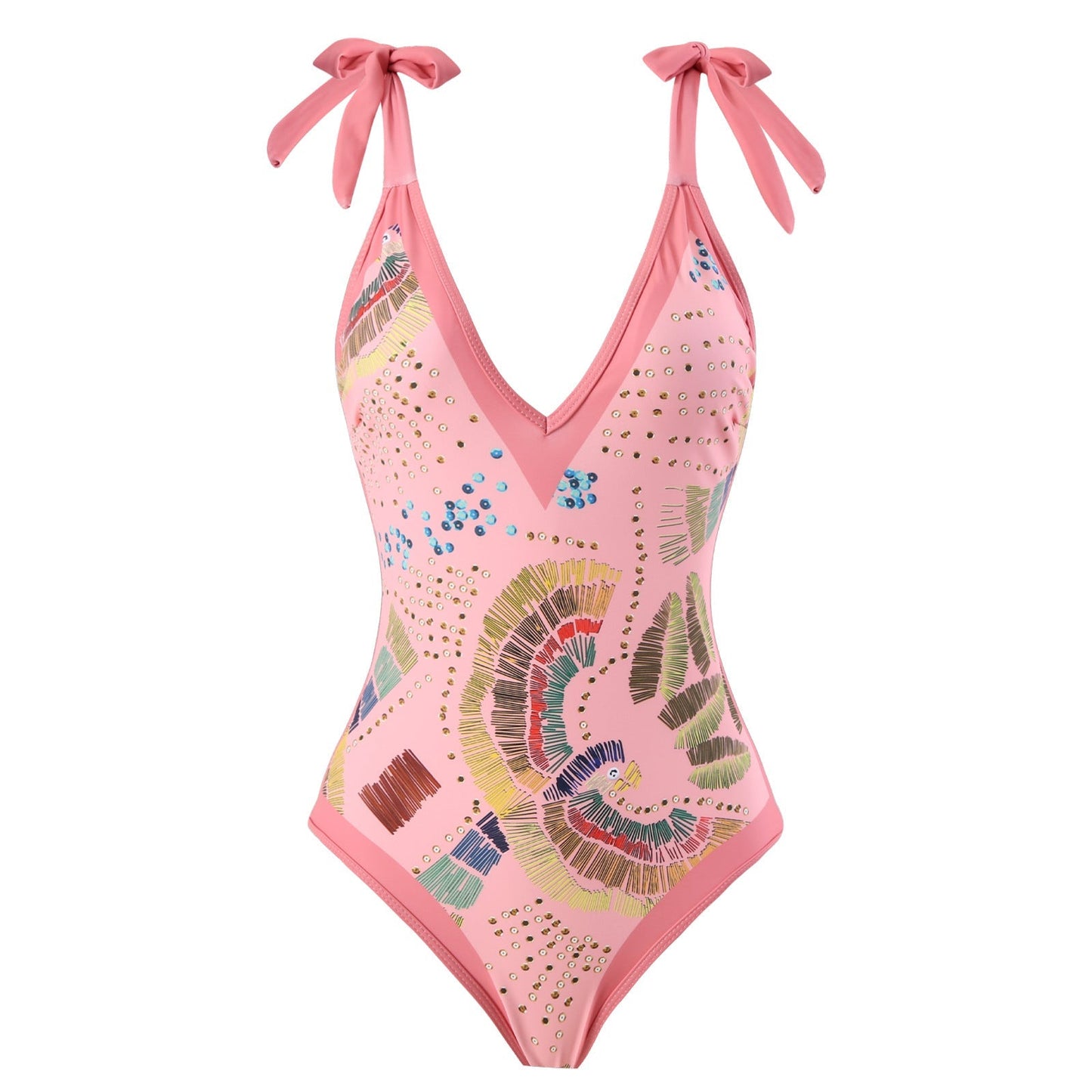 Eco - Friendly Pink One - Piece Swimsuit with Abstract Pattern & Matching Sarong - Lauraxelle - Eco - Friendly Pink One - Piece Swimsuit with Abstract Pattern & Matching Sarong - My Store - FLORAL