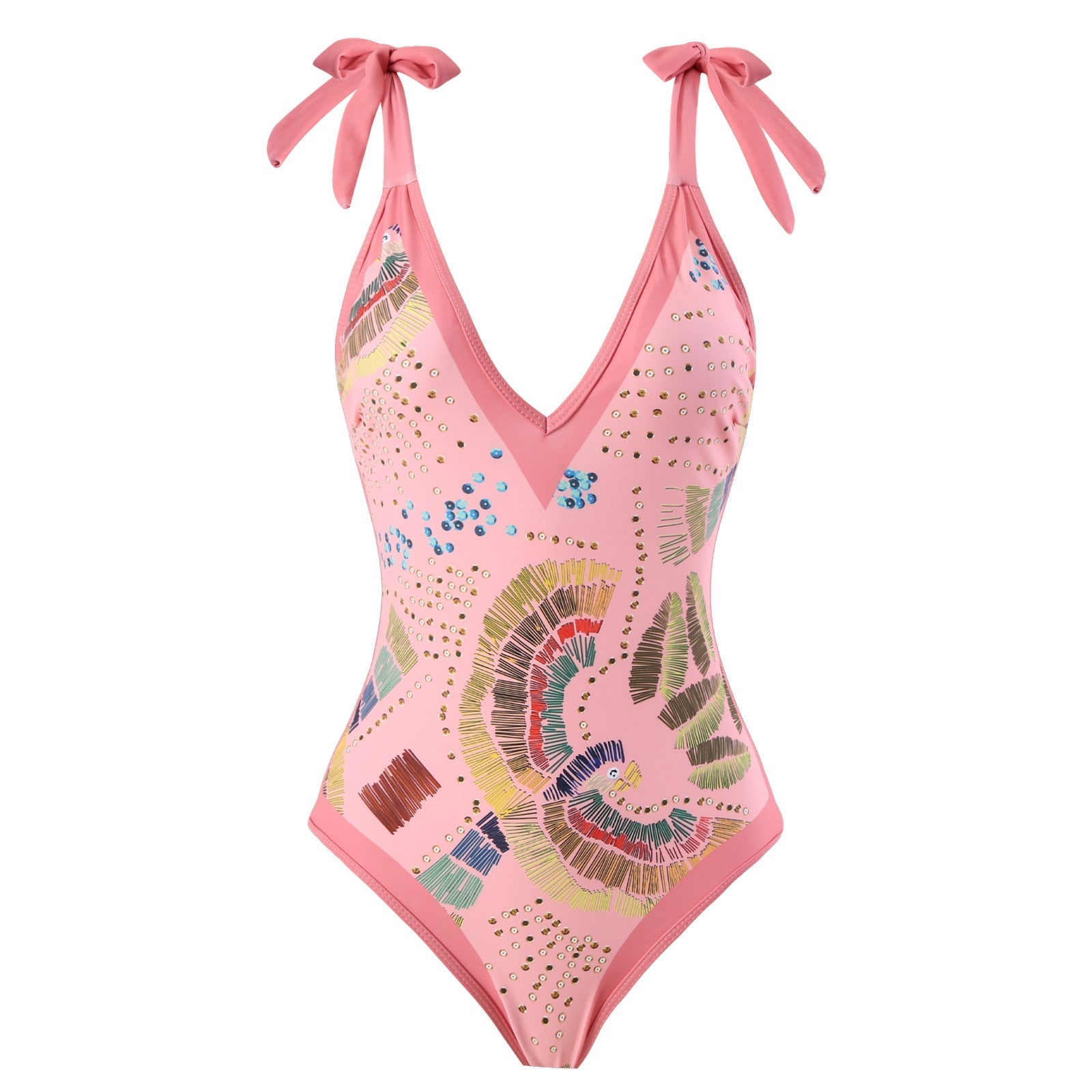 Eco - Friendly Pink One - Piece Swimsuit with Abstract Pattern & Matching Sarong - Lauraxelle - Eco - Friendly Pink One - Piece Swimsuit with Abstract Pattern & Matching Sarong - My Store - FLORAL
