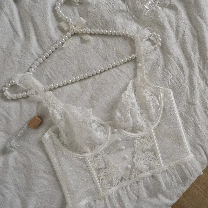 Elegant design lace bralette with mesh inserts - Lauraxelle - Elegant design lace bralette with mesh inserts - OPAL GLOW