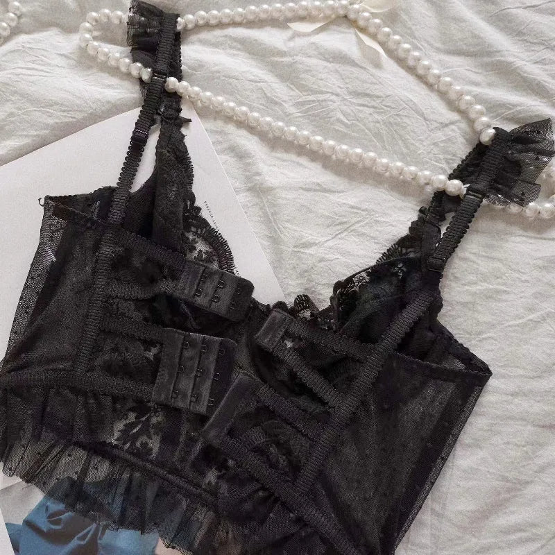 Elegant design lace bralette with mesh inserts - Lauraxelle - Elegant design lace bralette with mesh inserts - OPAL GLOW