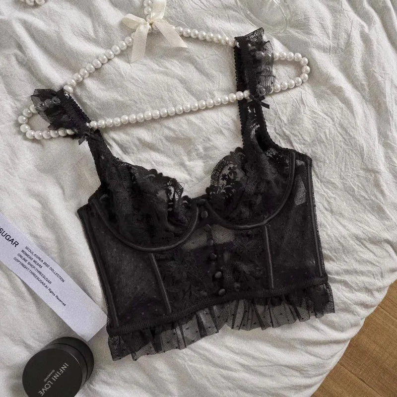 Elegant design lace bralette with mesh inserts - Lauraxelle - Elegant design lace bralette with mesh inserts - OPAL GLOW