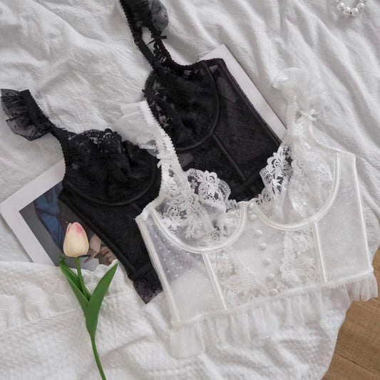 Elegant design lace bralette with mesh inserts - Lauraxelle - Elegant design lace bralette with mesh inserts - OPAL GLOW