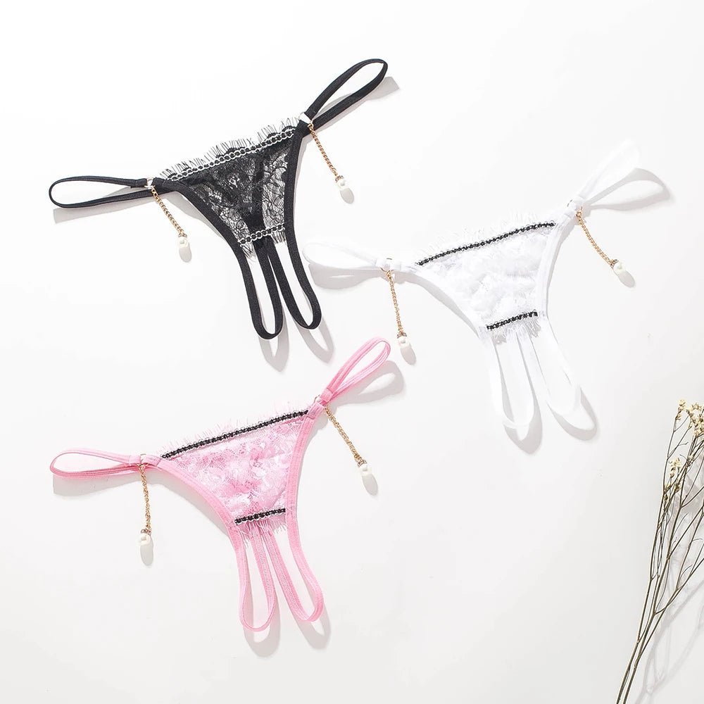Elegant Lace Thongs with Pearl Accents - Lauraxelle - Elegant Lace Thongs with Pearl Accents - My Store - DREAM OF SHADOWS