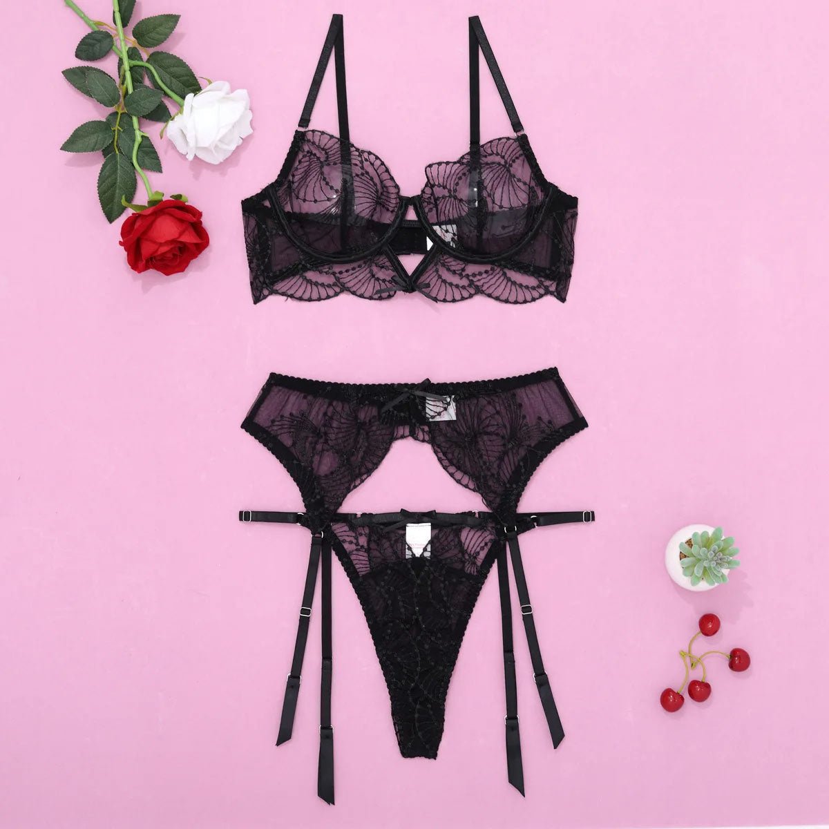 Exquisite Black Lace Lingerie Set - Lauraxelle - Exquisite Black Lace Lingerie Set - BLACK EDEN
