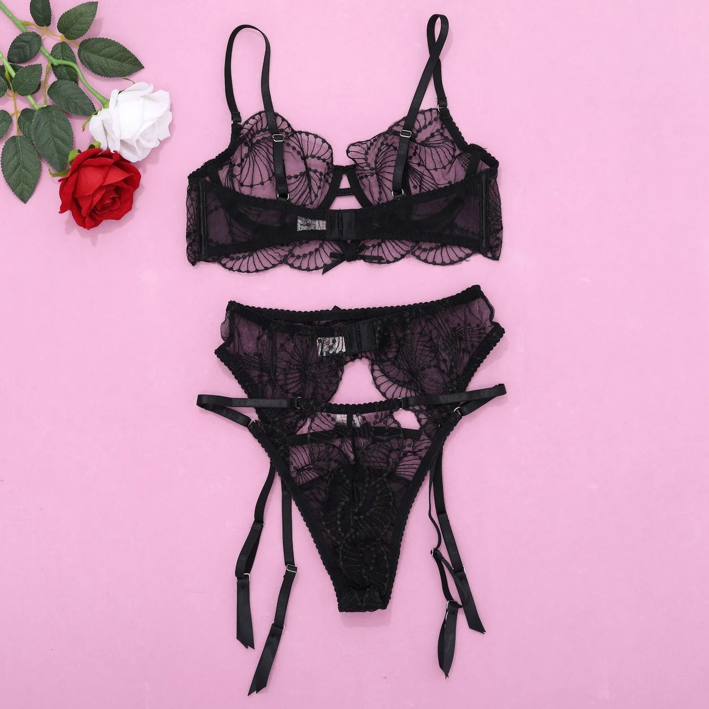 Exquisite Black Lace Lingerie Set - Lauraxelle - Exquisite Black Lace Lingerie Set - BLACK EDEN