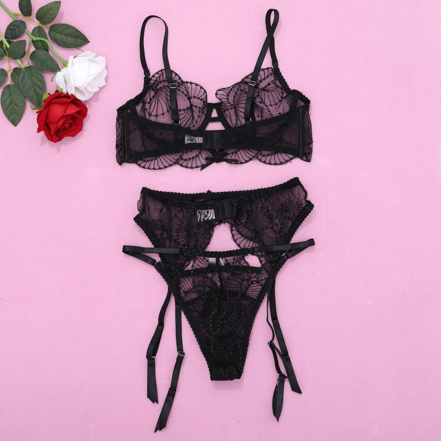 Exquisite Black Lace Lingerie Set - Lauraxelle - Exquisite Black Lace Lingerie Set - BLACK EDEN