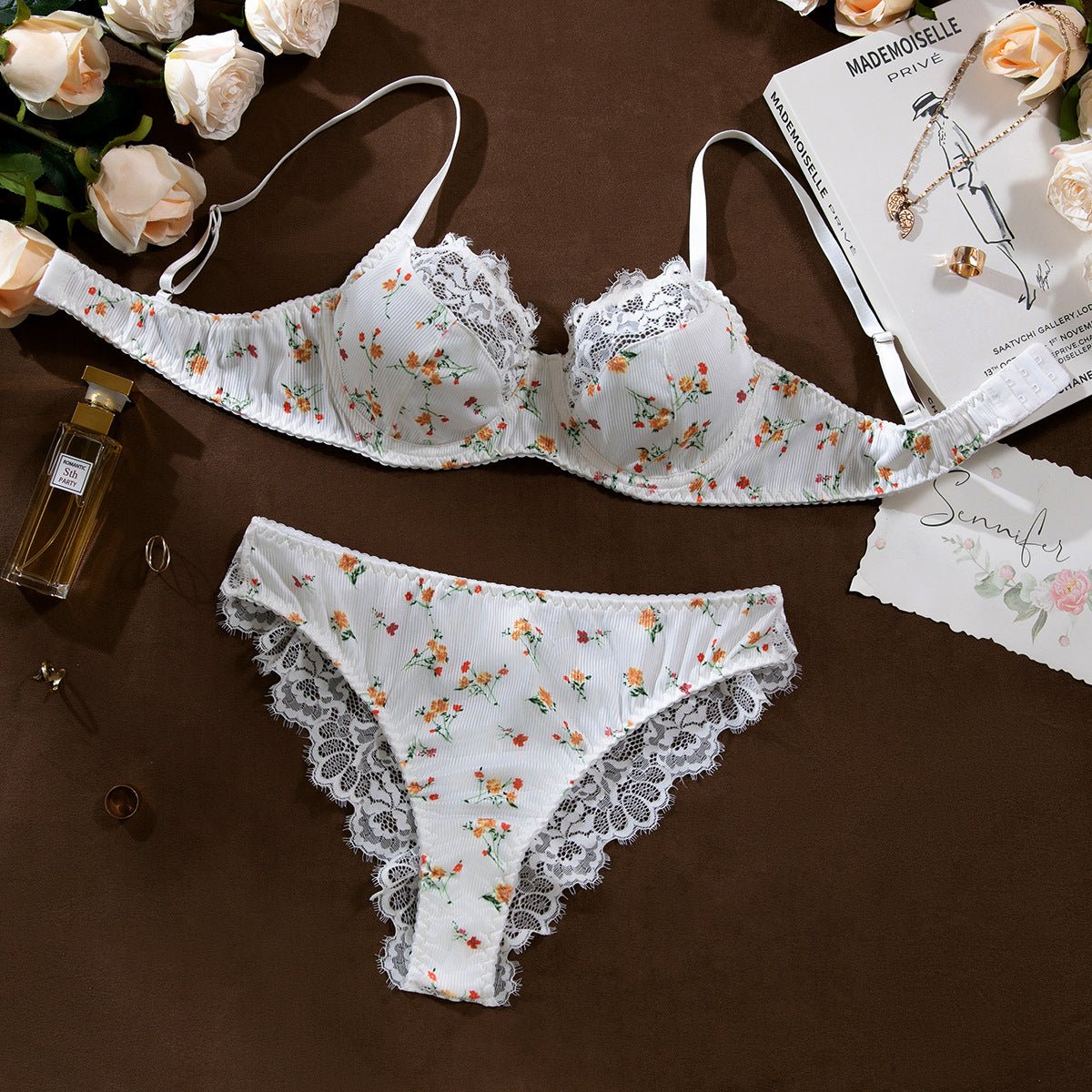 Exquisite Floral Lace Lingerie Set with Adjustable Straps - Lauraxelle - Exquisite Floral Lace Lingerie Set with Adjustable Straps - SERAPHIC DREAMS