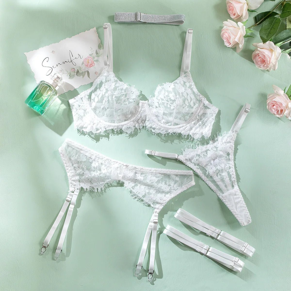 Exquisite White Lace Lingerie Set - Lauraxelle - Exquisite White Lace Lingerie Set - My Store - HONEYCOMB