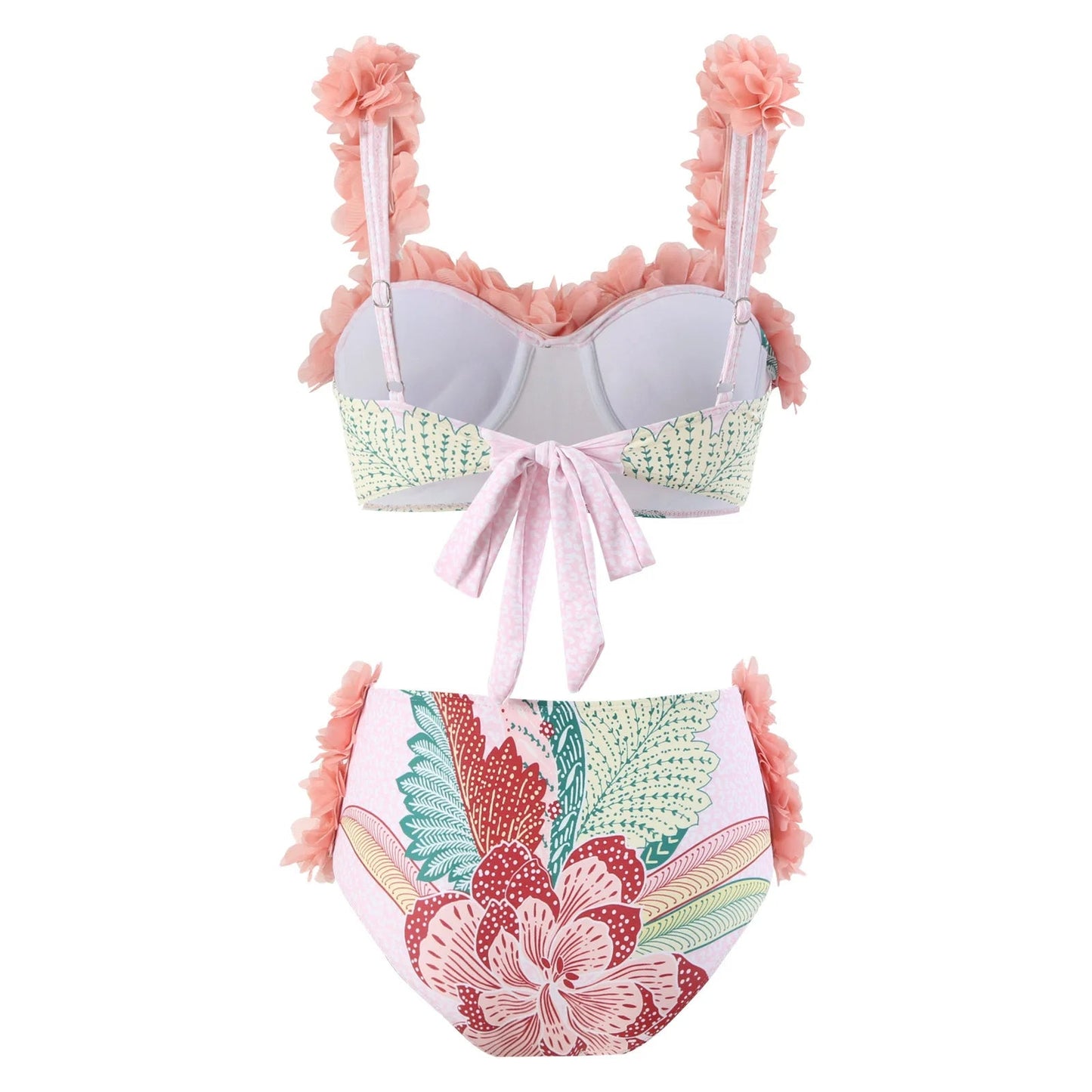 Floral Ruffled Bikini Set with Matching Sarong - Lauraxelle - Floral Ruffled Bikini Set with Matching Sarong - SUMMER CHIC