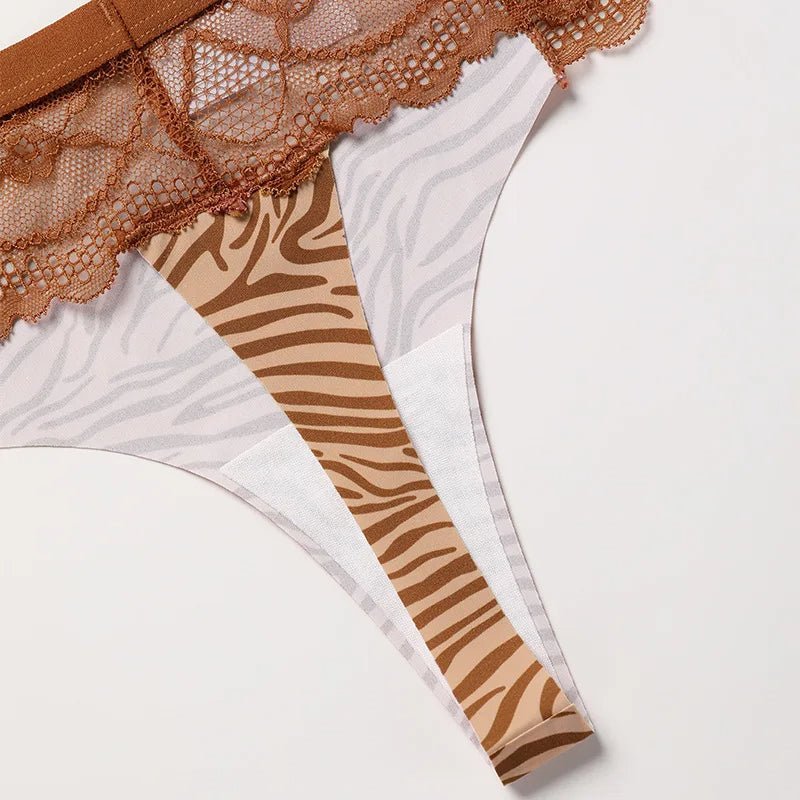 Lace Trim Animal Print Thongs - Lauraxelle - Lace Trim Animal Print Thongs - My Store - SAVANA