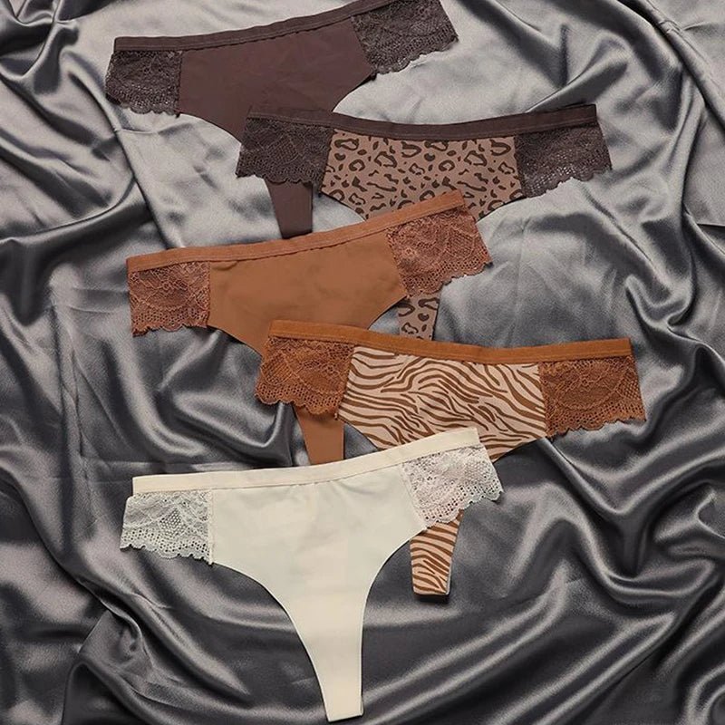 Lace Trim Animal Print Thongs - Lauraxelle - Lace Trim Animal Print Thongs - My Store - SAVANA