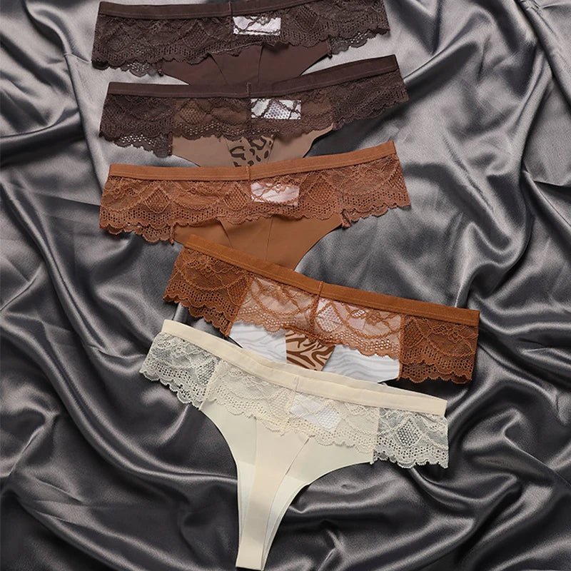 Lace Trim Animal Print Thongs - Lauraxelle - Lace Trim Animal Print Thongs - My Store - SAVANA