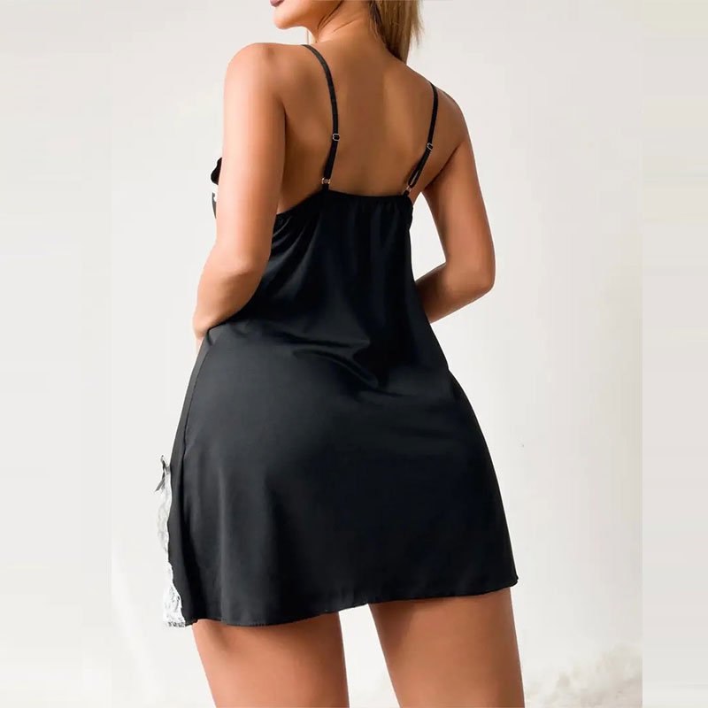 Lace - Trimmed Nightdress with Adjustable Spaghetti Straps - Lauraxelle - Lace - Trimmed Nightdress with Adjustable Spaghetti Straps - MOONLIT EMBRACE