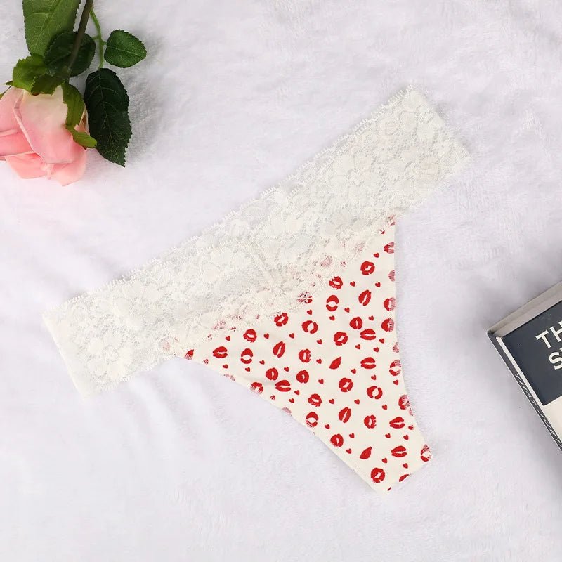 Lace Trimmed Thong Panties - Lauraxelle - Lace Trimmed Thong Panties - DELICATE MACRAME