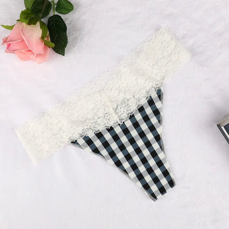 Lace Trimmed Thong Panties - Lauraxelle - Lace Trimmed Thong Panties - DELICATE MACRAME