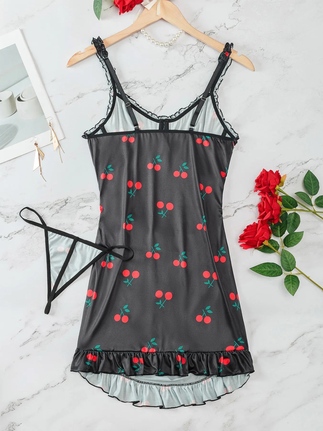 Mini Dress with Cherry Print and Feminine Ruffles - Lauraxelle - Mini Dress with Cherry Print and Feminine Ruffles - My Store - ETHEREAL SILHOUETTES