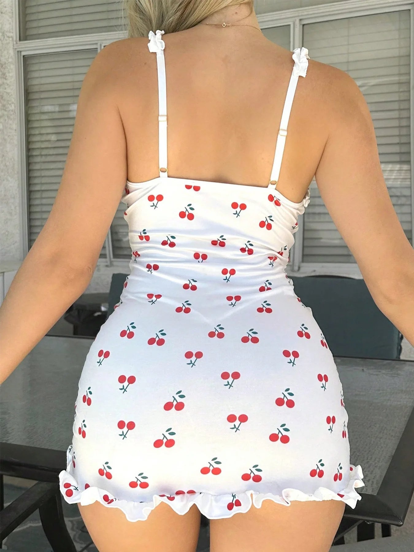 Mini Dress with Cherry Print and Feminine Ruffles - Lauraxelle - Mini Dress with Cherry Print and Feminine Ruffles - My Store - ETHEREAL SILHOUETTES