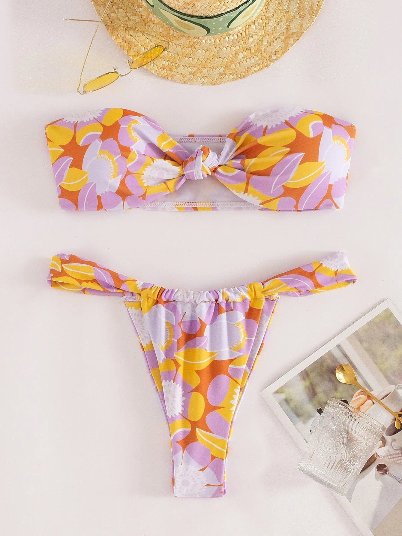Multicolor Floral Bandeau Bikini - Lauraxelle - Multicolor Floral Bandeau Bikini - MOONLIT ROSE