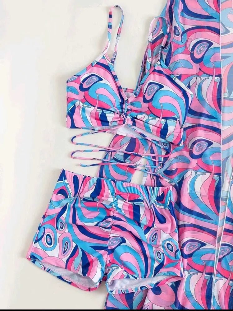 Must - Have 3 - Piece Summer Swimsuit Set - Lauraxelle - Must - Have 3 - Piece Summer Swimsuit Set - Tropical Vibes