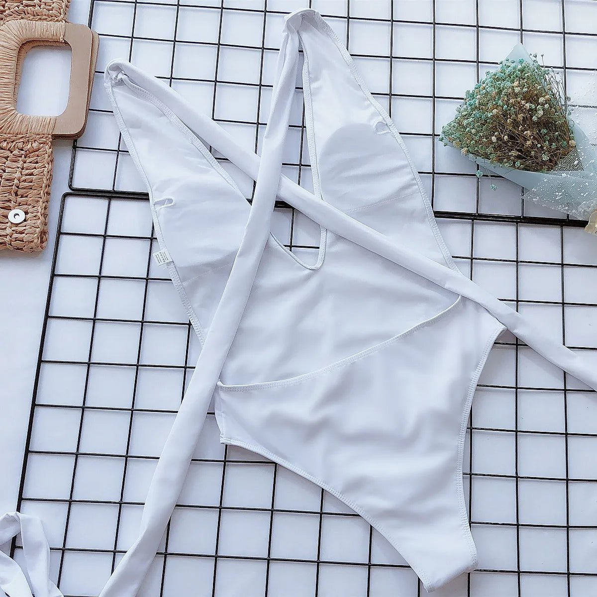 One - Piece Swimsuit with V - Neck and Crossed Straps - Lauraxelle - One - Piece Swimsuit with V - Neck and Crossed Straps - My Store - EBON ECHO