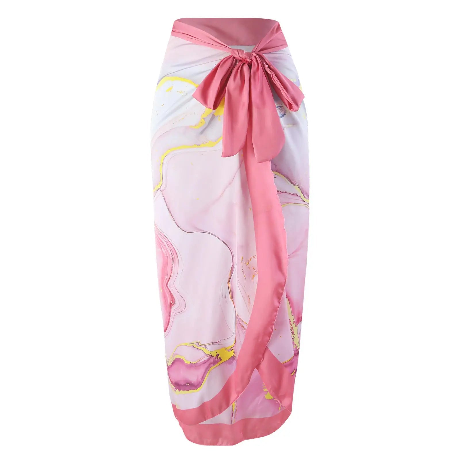 Pink Marble Print One - Piece Swimsuit with Bow - Tie Straps & Matching Sarong - Lauraxelle - Pink Marble Print One - Piece Swimsuit with Bow - Tie Straps & Matching Sarong - DIVINE ALLURE
