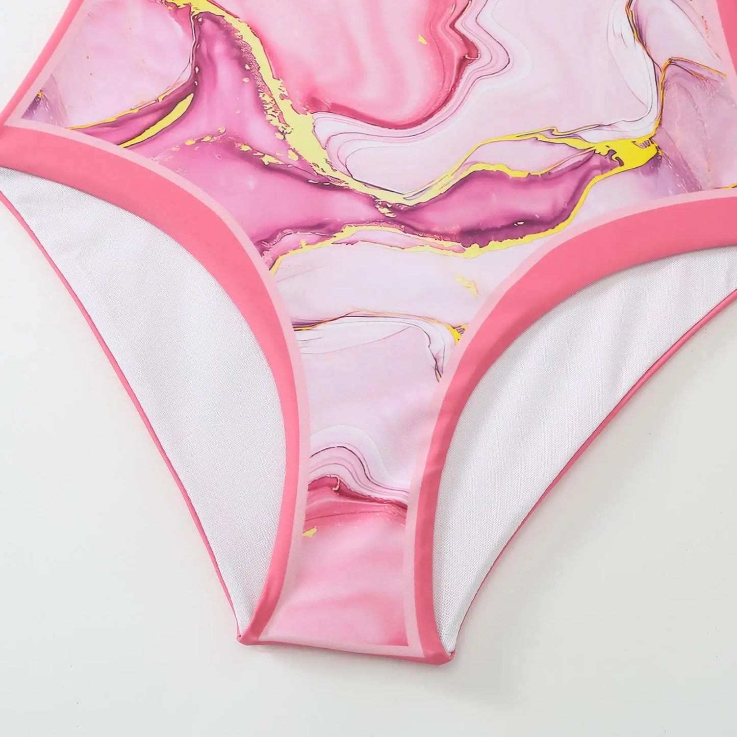 Pink Marble Print One - Piece Swimsuit with Bow - Tie Straps & Matching Sarong - Lauraxelle - Pink Marble Print One - Piece Swimsuit with Bow - Tie Straps & Matching Sarong - DIVINE ALLURE
