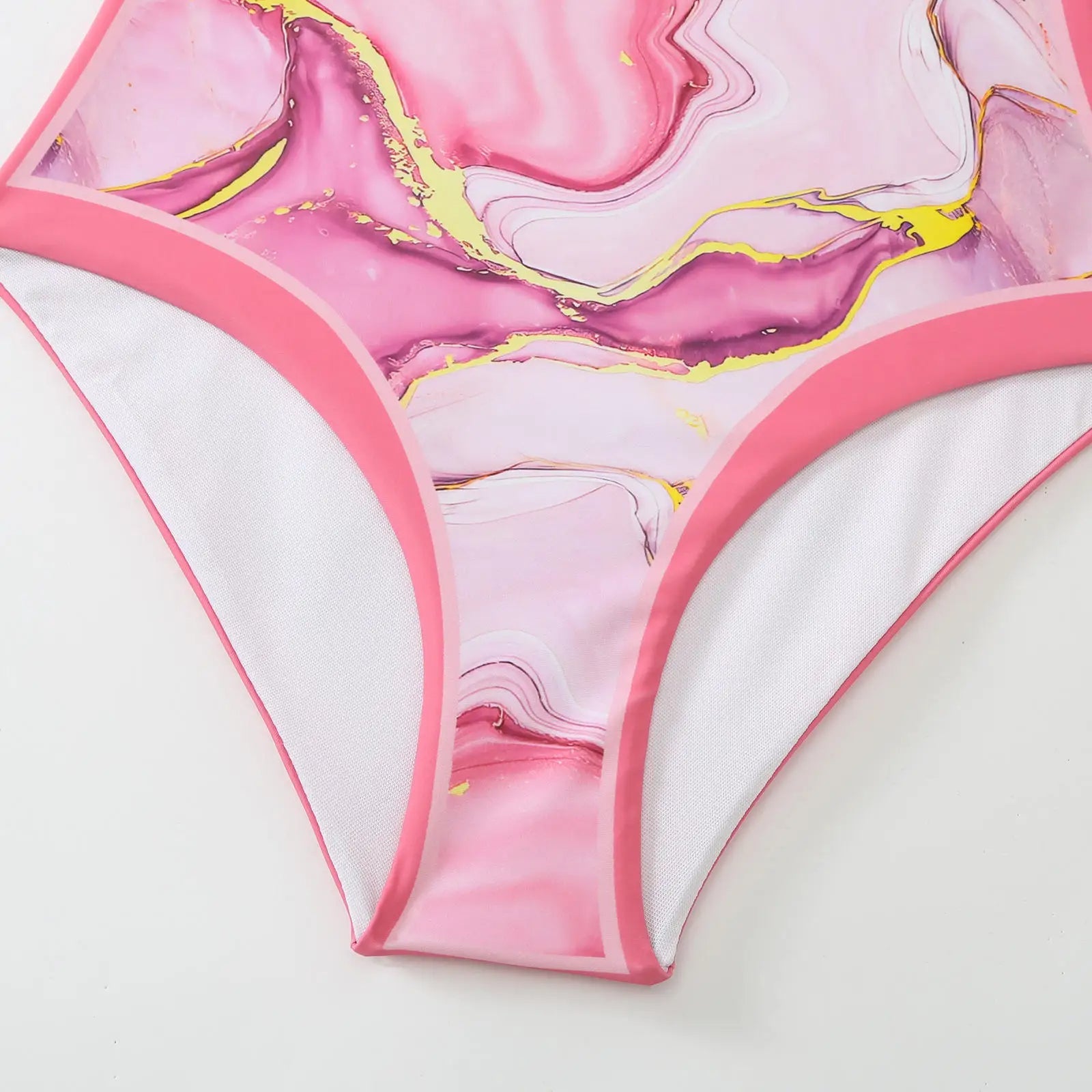 Pink Marble Print One - Piece Swimsuit with Bow - Tie Straps & Matching Sarong - Lauraxelle - Pink Marble Print One - Piece Swimsuit with Bow - Tie Straps & Matching Sarong - DIVINE ALLURE