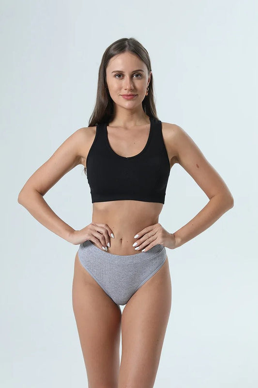 Ribbed Cotton Thong Panties - Lauraxelle - Ribbed Cotton Thong Panties - SOUPLE