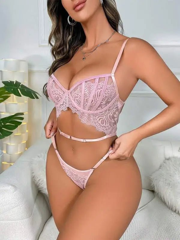 Set de Lingerie en Dentelle Rose - Lauraxelle - Set de Lingerie en Dentelle Rose - EMERALD HAZE