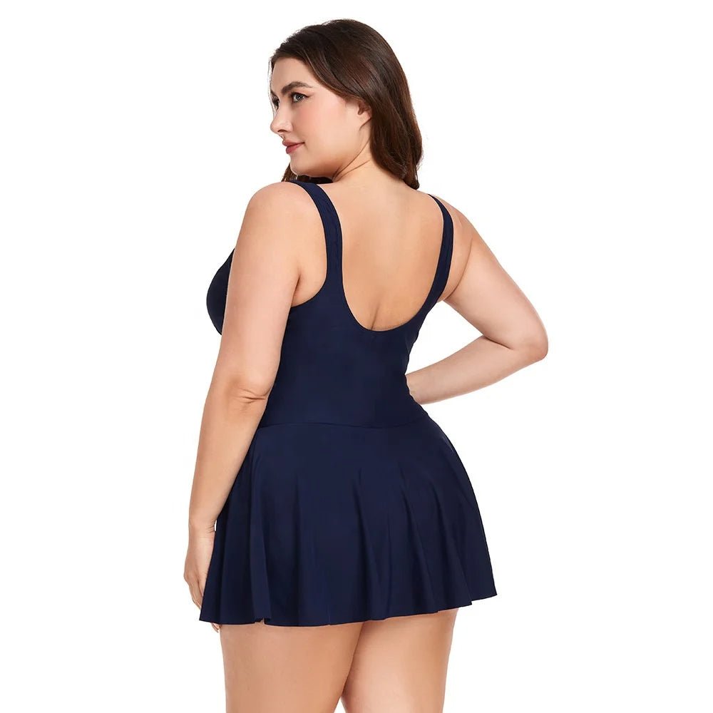 V - Neckline Swimdress, Flowing Skirt with Built - in Shorts - Lauraxelle - V - Neckline Swimdress, Flowing Skirt with Built - in Shorts - My Store - SUMMER CHIC